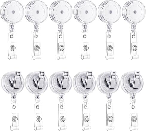 12 حزمة من بكرات الشارات مع مشبك التمساح وحامل شارة قابل للسحب مع مشابك للمعلمين والطلاب وعمال المكاتب (شفاف شفاف) in Kuwait