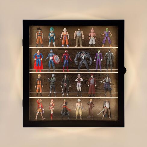 حافظة عرض شخصيات صغيرة مع ضوء LED، صندوق عرض مصغر قابل للتجميع للأشياء الصغيرة، إطار عرض لشخصيات فانكو بوب الصغيرة، منظم ألعاب صغيرة لتخزين الأشكال على الحائط الشفاف in Kuwait
