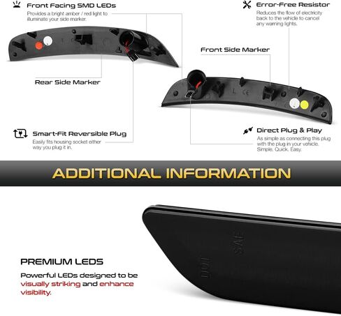 VIPMOTOZ 4PC Set LED Front Rear Amber Red Side Marker Lamps Compatible With 2012-2019 Fiat 500 Smoked Tinted Housing Clear Lens in Saudi Arabia