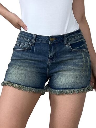 Flamingals Ripped Denim Shorts for Women Distressed Raw Hem Jean Shorts in Saudi Arabia