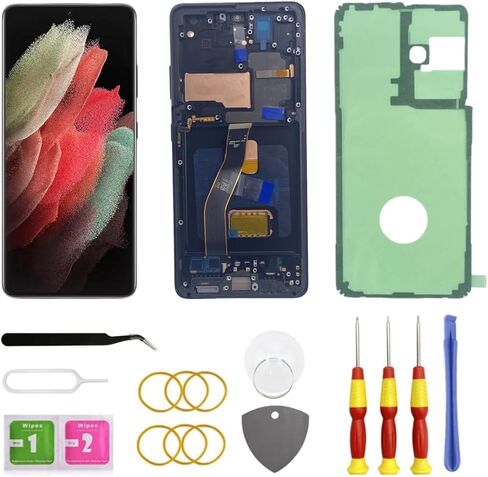 AMOLED for Samsung Galaxy S21 Ultra 5G LCD Display Screen Assembly Replacement for Samsung S21 Ultra OLED Touch Digitizer Screen with Frame Toolkits G998U G998B 6.8" (Silver) in Saudi Arabia