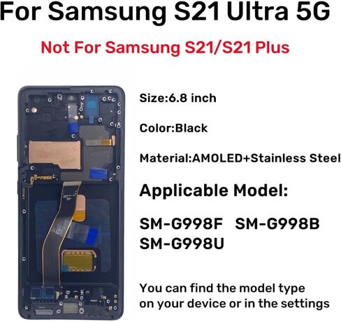 AMOLED for Samsung Galaxy S21 Ultra 5G LCD Display Screen Assembly Replacement for Samsung S21 Ultra OLED Touch Digitizer Screen with Frame Toolkits G998U G998B 6.8" (Silver) in Saudi Arabia