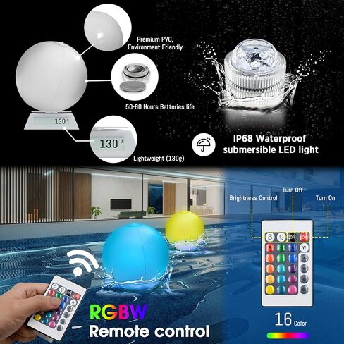 4 عبوات من كرات الشاطئ المضيئة، ألعاب حمام السباحة للأطفال، كرة حمام سباحة LED تتوهج في الظلام مقاس 16 بوصة، لعبة شاطئ عائمة قابلة للنفخ للأنشطة الداخلية الخارجية، 16 لونًا أضواء 4 أوضاع، ديكور حفلات حمام السباحة in Kuwait