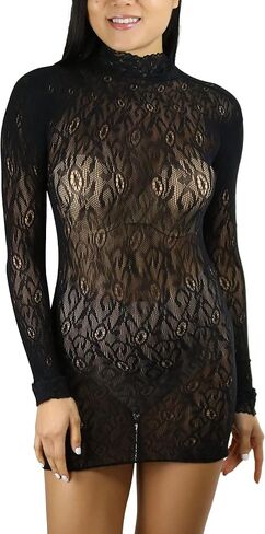 ToBeInStyle Women's Long Sleeve Turtle Neck Lace Dress in Saudi Arabia