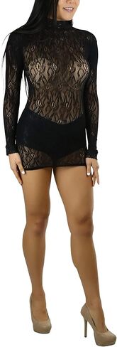 ToBeInStyle Women's Long Sleeve Turtle Neck Lace Dress in Saudi Arabia