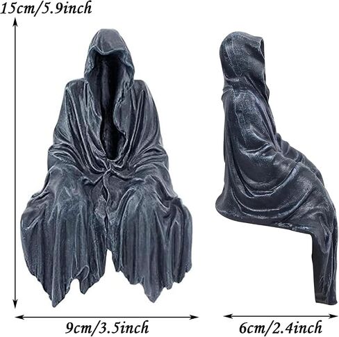 Grim Reaper Sitting Statue Gothic Scary Art Decor, Black Horror Robe Halloween Resin Death Reaper Sculpture, Mystery Man Novelty Creeper Home Decor Accent, Yard Garden Lawn Decoration in Saudi Arabia