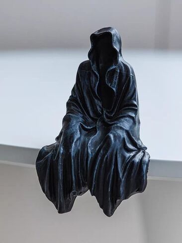 Grim Reaper Sitting Statue Gothic Scary Art Decor, Black Horror Robe Halloween Resin Death Reaper Sculpture, Mystery Man Novelty Creeper Home Decor Accent, Yard Garden Lawn Decoration in Saudi Arabia