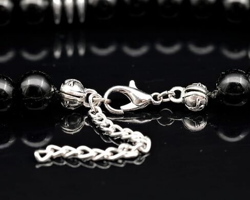 ElisaJewelryArt - Stainless Steel Ankh Cross Pendant Natural Black Onyx Stone Beaded Necklace Genuine Gemstone Strength Stone Clasp Closure Necklace Unisex Necklace (18, Black Onyx) in Saudi Arabia
