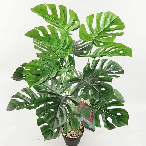 Ollain Fake Plants Artificial Palm Tree 28" Large Monstera Plant for Indoor and Outdoor Home Office Décor (2) in Kuwait