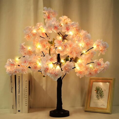 XHXSTORE 24IN ضوء شجرة أزهار الكرز، 36 مصباح LED شجرة منضدية زنبركية مع مؤقت مصباح شجرة زهرة وردية مع قابس USB أو بطارية تعمل للديكور الداخلي لحفلات الزفاف المنزلية in Kuwait