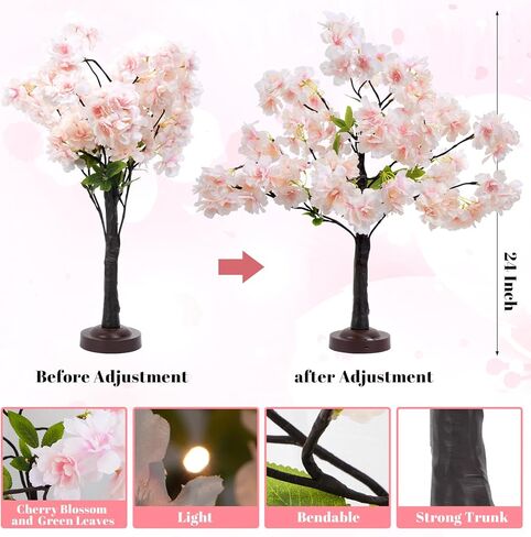 XHXSTORE 24IN ضوء شجرة أزهار الكرز، 36 مصباح LED شجرة منضدية زنبركية مع مؤقت مصباح شجرة زهرة وردية مع قابس USB أو بطارية تعمل للديكور الداخلي لحفلات الزفاف المنزلية in Kuwait