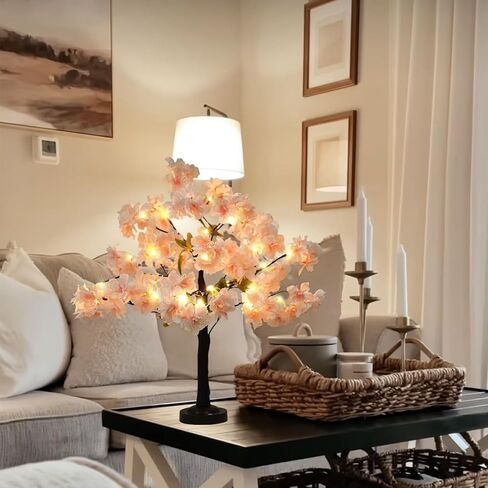 XHXSTORE 24IN ضوء شجرة أزهار الكرز، 36 مصباح LED شجرة منضدية زنبركية مع مؤقت مصباح شجرة زهرة وردية مع قابس USB أو بطارية تعمل للديكور الداخلي لحفلات الزفاف المنزلية in Kuwait
