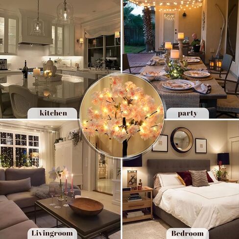 XHXSTORE 24IN ضوء شجرة أزهار الكرز، 36 مصباح LED شجرة منضدية زنبركية مع مؤقت مصباح شجرة زهرة وردية مع قابس USB أو بطارية تعمل للديكور الداخلي لحفلات الزفاف المنزلية in Kuwait