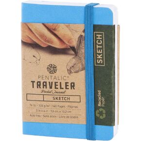 Pentalic 3 x 4" Pocket Sketchbook Traveler Journal, 160 Pages, Bright Blue