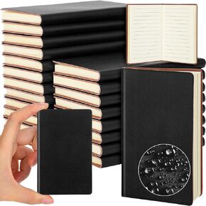 Yeaqee 20 Pack Leather Pocket Notebook Journals 4" x 2.5" Small Mini Notebook 50 Pages Waterproof Journal Leather Soft Cover School Notebook for Office Home School Writing Supplies (Black)