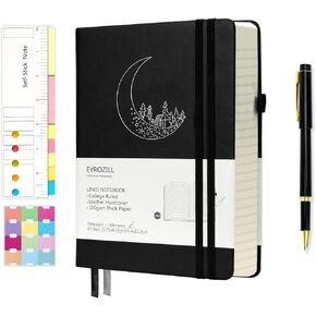 B5 Lined Notebook Journal with Pen, 360 Pages, Black Journal for Men Women, 100 GSM Thick Paper, Hardcover Notebooks for Work Writing (7.6" X 10" Black Moon) in Kuwait