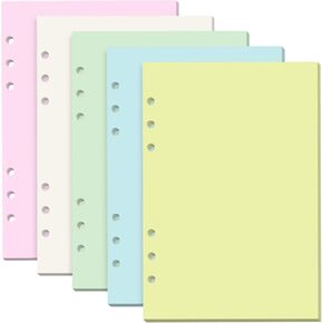 Blank Refill Paper, 200 Colored Unruled Pages for A5 Refillable 6-Ring Binder Notebook Journal Planner Organizer Insert, 120 GSM Thick Loose Leaf Paper