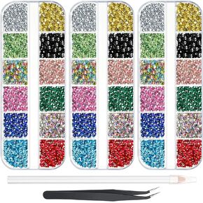 9000 Pieces Hotfix Rhinestone 3 Sizes 12 Colors Flatback Round Glass Gemstone Crystal Iron On Rhinestones Glass Stones with Tweezers and 1 Picking Pen for DIY Manicure, Face Art Clothes Bags