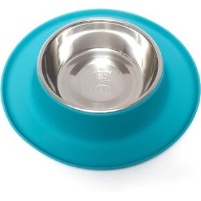 Messy Mutts Single Silicone Feeder with Stainless Bowl | Non-Skid Food Dishes for Dogs for All Pets | Dog Food Bowls | Extra-Large, 6 Cups | Blue