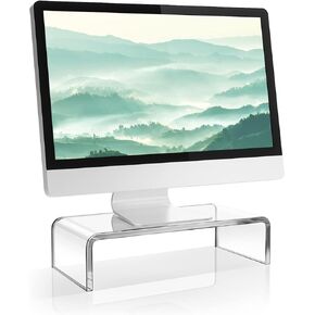 Clear Acrylic Office Desk Organizers and Accessories Set | Heavy Duty 16-inch Sturdy Computer Monitor Stand, Tilted Computer Keyboard Stand for Desk & Elegant Desk Organizer Holder for Desktop