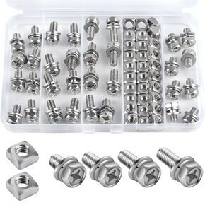 64 Pcs Battery Bolts and Nuts, M6 Stainless Steel Motorcycle Battery Terminal Nuts and Bolt Kit, M6x10/12/14/16mm Motorcycle Battery Screw and Square Nuts for ATV Bike Battery Bolt Square Nut Kit