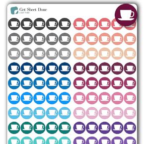 Coffee Planner Stickers / 110 Dot IconVinyl Stickers (1/3") / Tea Relaxation Date/Fun Me Time Self Care/Essential Productivity Life Planner Stickers/Bujo Bullet Journaling (3 Sheets)