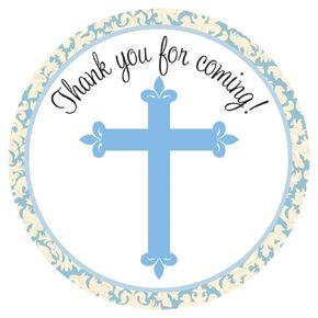 Blue Cross Stickers by Adore By Nat - Boy Christening Baptism Holy Communion Party Favor Labels - Set of 30