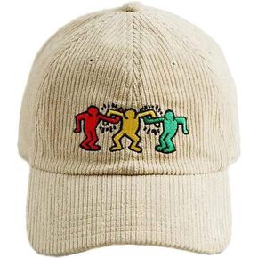 Keith Haring Dancing Figures Embroidered Corduroy Hat for Men or Women