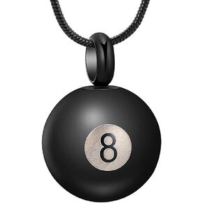 Cremation Jewelry Billiard Black 8 Ball Cremation Urn Necklace for Ashes Stainless Steel Urn Jewelry Personal Necklace
