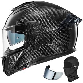 ILM Full Face Dual Visor Adult Motorcycle Helmet with Rear Wing, Pinlock Compatible Men Women Motorbike Street Bike Helmet DOT Approved Model-861A (TheNight, XL)