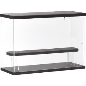 MECCANIXITY Clear Acrylic Display Case with LED Light 1 Tier Dustproof Showcase Assemble Cube Display Boxes Stand for Collectibles, Action Figures (12.6x4.92x8.86) Black