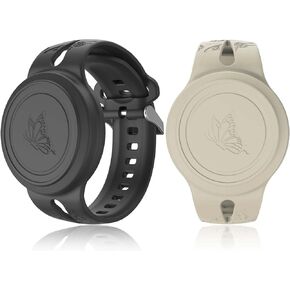[2 Pack] Airtag Waterproof Bracelet, Butterfly Airtag Case with Watch Band Design, Silicone Full Cover Anti-Lost Air tag Hidden Wristband for Adult (Black+White)