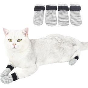 Cat Anti-Scratch Shoes, Pet Scratch Deterrent Boots for Cats Small Dogs, Grooming Cat Accessories Nail Gloves, Adjustable Cat Claw Cover for Bathing Shaving Treatment Checking Black M
