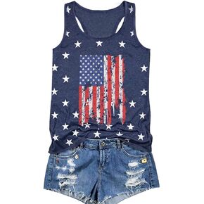 USA Tank Tops Women American Flag Sleeveless Shirt Novelty Graphic 4th July Patriotic Shirt Vest Summer Racerback Top