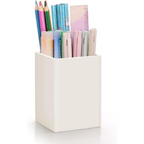 Pen Holder for Desk,Nordic Elegance Square Silicone Pencil Holder Soft Minimalist Desk Pen Cup Stand Waterproof Multifunctional Office Supplies for Home,Kids and School(Beige)