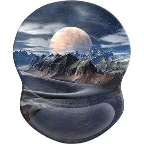 Mouse Pad with Support, Pain Relief Ergonomic Mouse Pad, Comfortable Computer Mouse Pad Wrist Rest with Non-Slip PU Base for Home Office Working Studying Gaming (Aesthetic Moon)