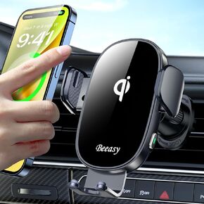 Beeasy Wireless Car Charger, 15W Qi Fast Charging Auto Clamping Car Charger Cell Phone Holder Mount Vent for iPhone 15 14 13 12 Pro Max 11 XR XS X, Samsung Galaxy S24 Ultra S23 S22 S21+ Note 20, etc