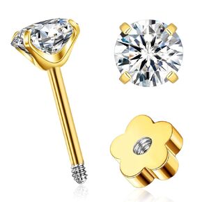 3mm CZ Flower Flat Back Stud Earrings, Gold Helix Ear Studs for Women Cartilage Piercing Earrings Cubic Zirconia Nap Earringsfor Girls (Silver-Purple)