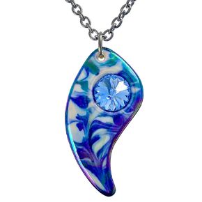 Handcrafted Porcelain Angel Wing Pendant, Iridescent Cobalt Sky Blue White, 18th Anniversary Gift, Mother’s Day Gift, 18-20 in