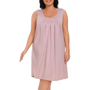Vlazom Women's Nightgowns Tank Sleep Shirts Pleated Nightshirt Sleeveless Sleep Dress Loose S-XXL