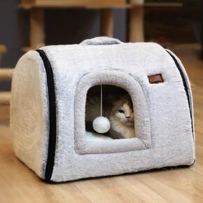 cat Bed cave-cat beds for Indoor Cats,Soft and Comfortable Cute cat Bed，cat House,with Removable Washable Cushioned Pillow,Enclosed cat Bed,Kitty cat hut、Hideaway,Small Dog Tent Grey