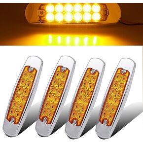 2Pcs 6.35in 12Leds Amber Front Rear Side LED Marker Lights,Waterproof 12V LED Trailer Marker Lights,Turn Signal Light,LED Clearence Lights Tail Light for Truck ATV SUV RV Camper UTV