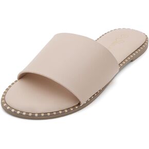 صندل نسائي مسطح من Shoe Land Carlena، صندل مسطح أنيق أسود وأبيض أسمر ضارب للصنادل المسطحة المفتوحة عند الأصابع وصندل أنيق مريح سهل الارتداء للصيف