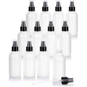 JUVITUS 4 oz / 120 ml High Shine Gloss White Glass Boston Round Bottle with Black Treatment Pump (12 pack)