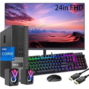 Dell OptiPlex 7010 SFF Desktop PC Computer i7 w/ 24in LCD Monitor, 7010 SFF Computer Core i7 Processor, 16GB RAM, 256GB SSD, TF200 RGB Keyboard, Dual Speakers, Win10 pro(Renewed)