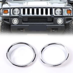 Front Bumper Driving Fog Light Lamp Ring Bezels Covers Fit for 2003-2009 Hummer H2,Front Fog Lamp Light Cover Trim Frame Car Accessories (Silver)