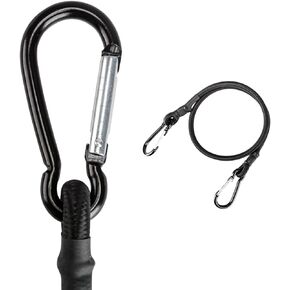 Lanlord Latex Black Heavy Duty Outdoor 20 Inch Bungee Cords with Carabiner Hooks 20InchBC2Pcs