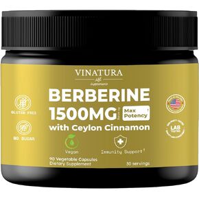 Berberine 1500MG with Ceylon Cinnamon - Berberine HCL, Berberina, Immune *USA Made & Tested* Berberine Supplement More Potent Than Berberine 500mg & Berberine Tea - 90 Capsules