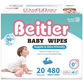 Baby Wipes, Unscented Wet Wipes, 99.9% Water Wipes, Thick and Soft, Gentle for Sensitive Skin, Perfect for babies and adults on the go (400, white, Small)