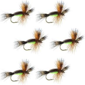 The Fly Fishing Place Chartreuse Humpy Classic Trout Dry Fly Fishing Flies - Set of 6 Flies Size 12